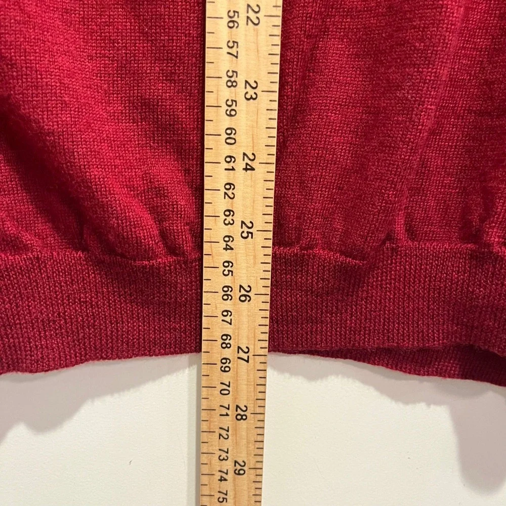 Consensus Mens Merino Wool Long Sleeve Polo Sweater Burgundy‎ Red Made in UK L